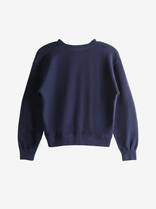 Navy cardigan, back view