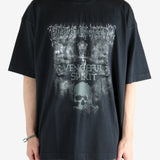 Black shirt worn by a person, showing the shirt fit