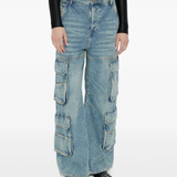 Blue pants worn by a person, showing the pants fit