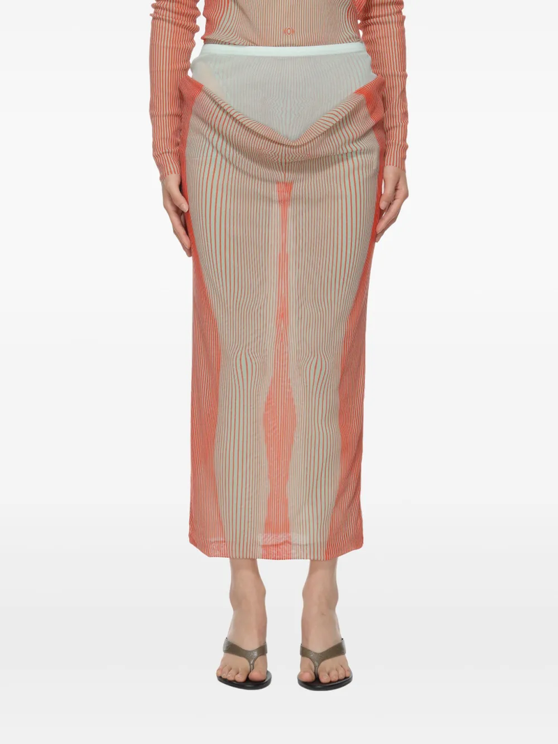 JEAN PAUL GAULTIER - Women Draped Pinstripe Body Morphing Long Skirt