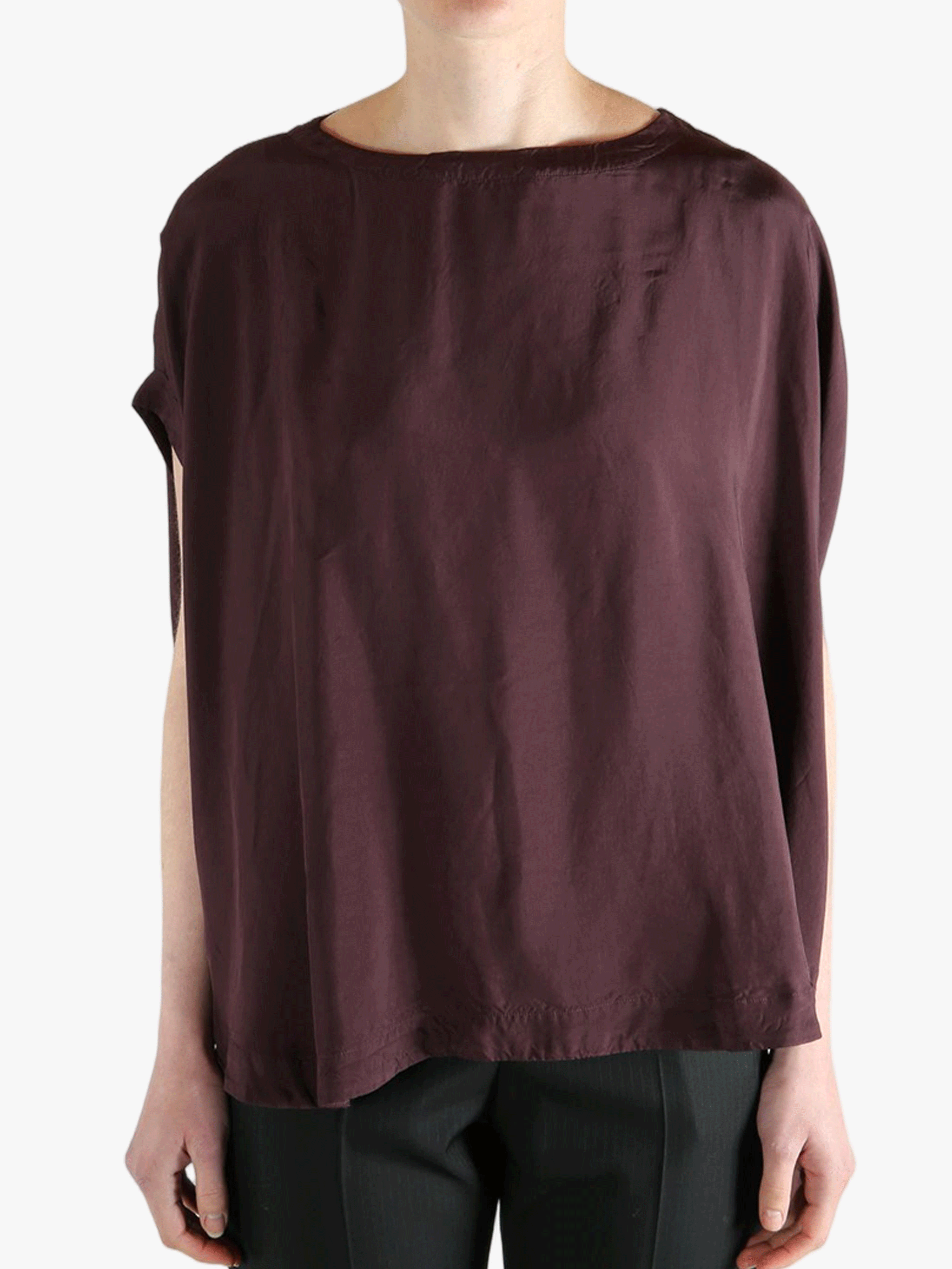 Burgundy top worn by a person, showing the top's fit