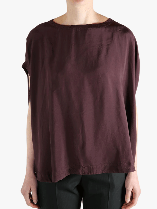 Burgundy top worn by a person, showing the top's fit