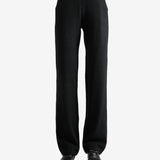 Black pants worn by a person, showing the pants' fit