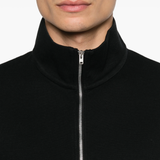 Close up of black sweat, showing texture of the Cotton fabric