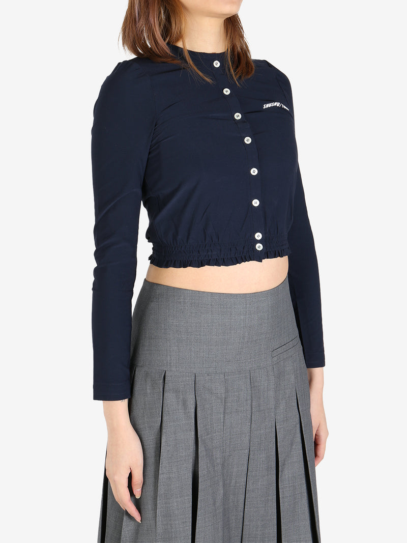 SHUSHU/TONG - Women Buttoned Cropped Elastic Fitted Top