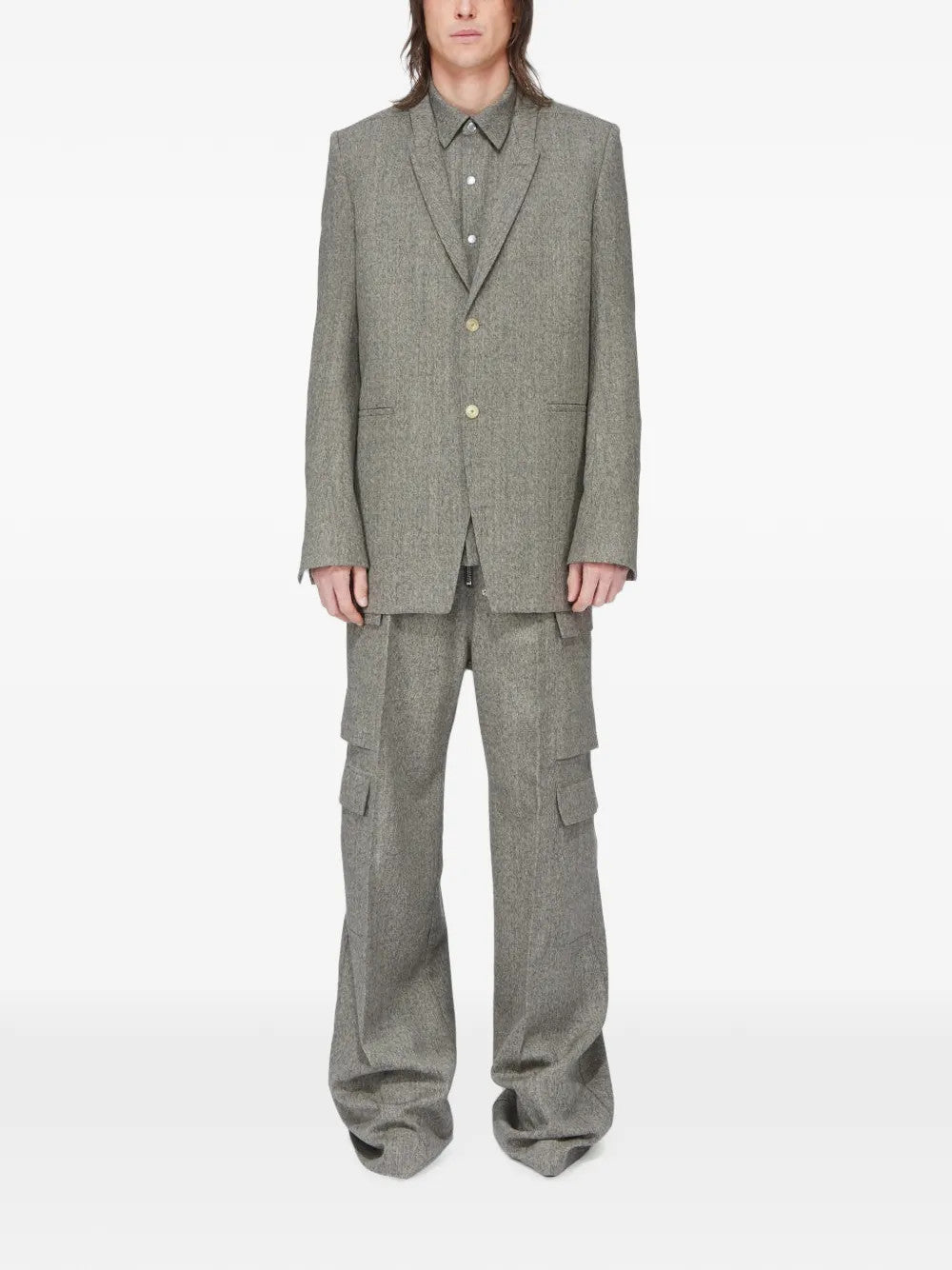 Grey pants, full body view