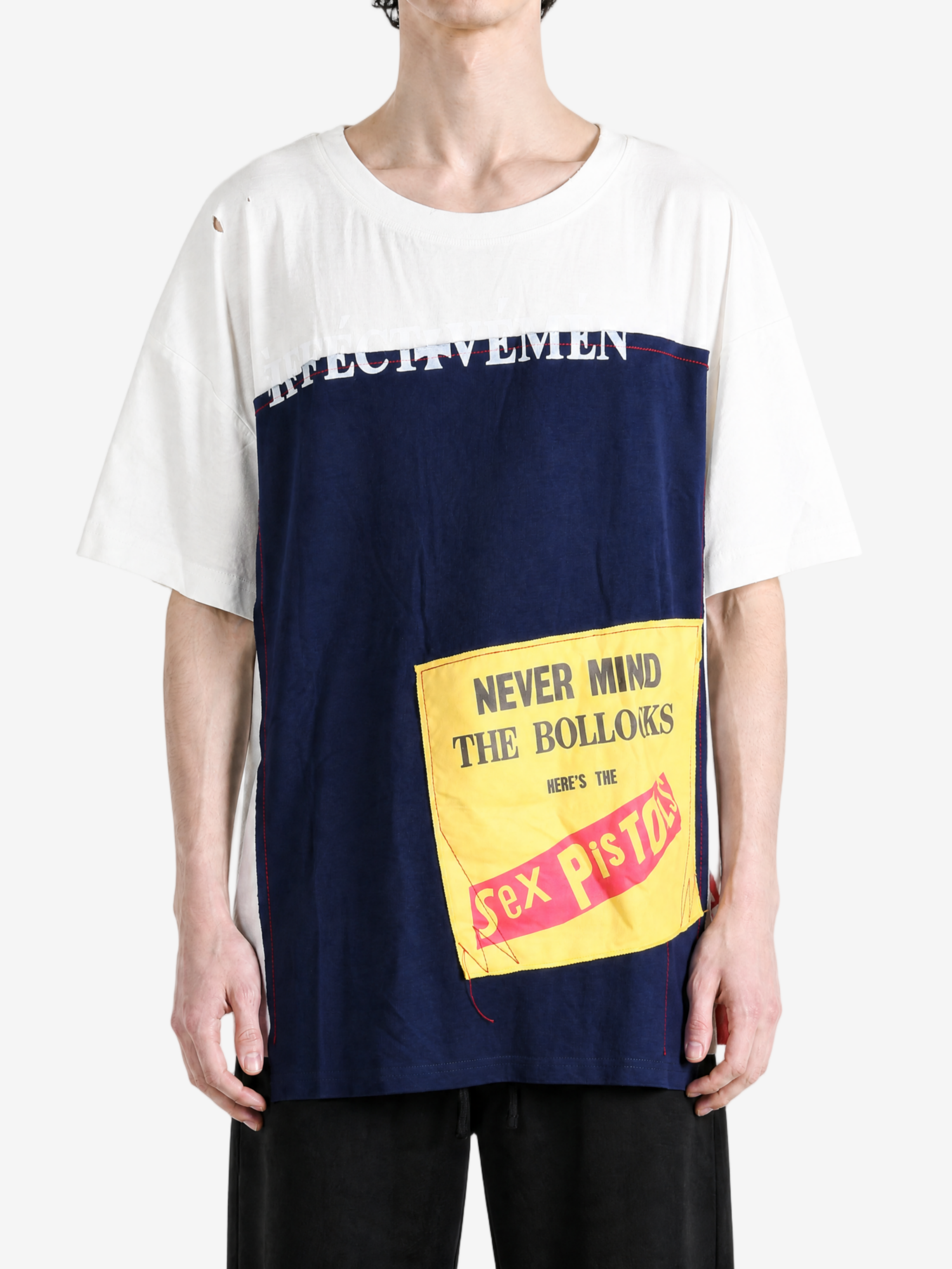 Navy t-shirt worn by a person, showing the t-shirt fit