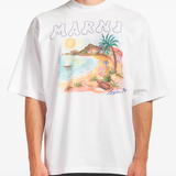 white t-shirt worn by a person, showing the t-shirt fit