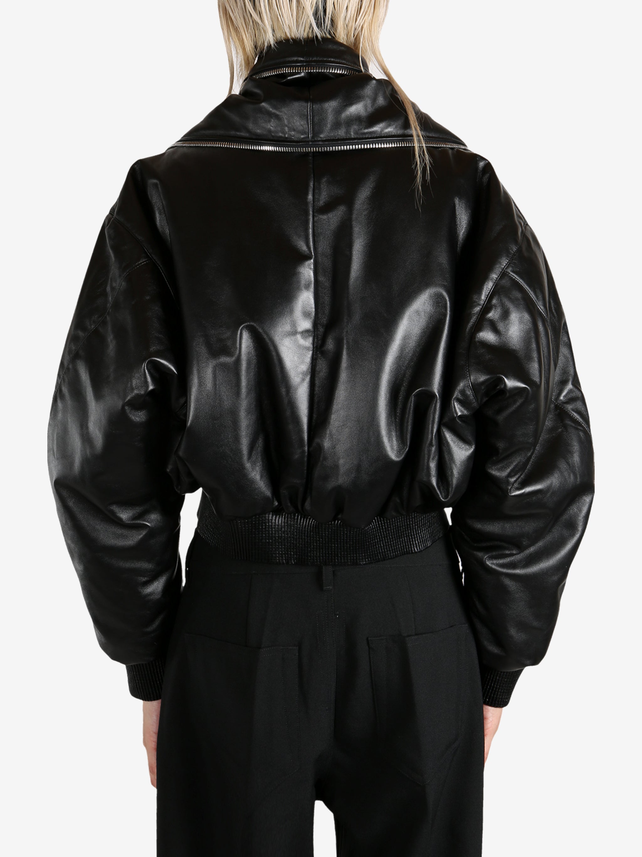 GIVENCHY - Women Zipped Shawl Collar Leather Bomber Jacket