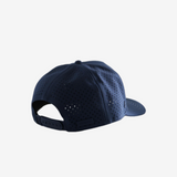 Navy hat, back view