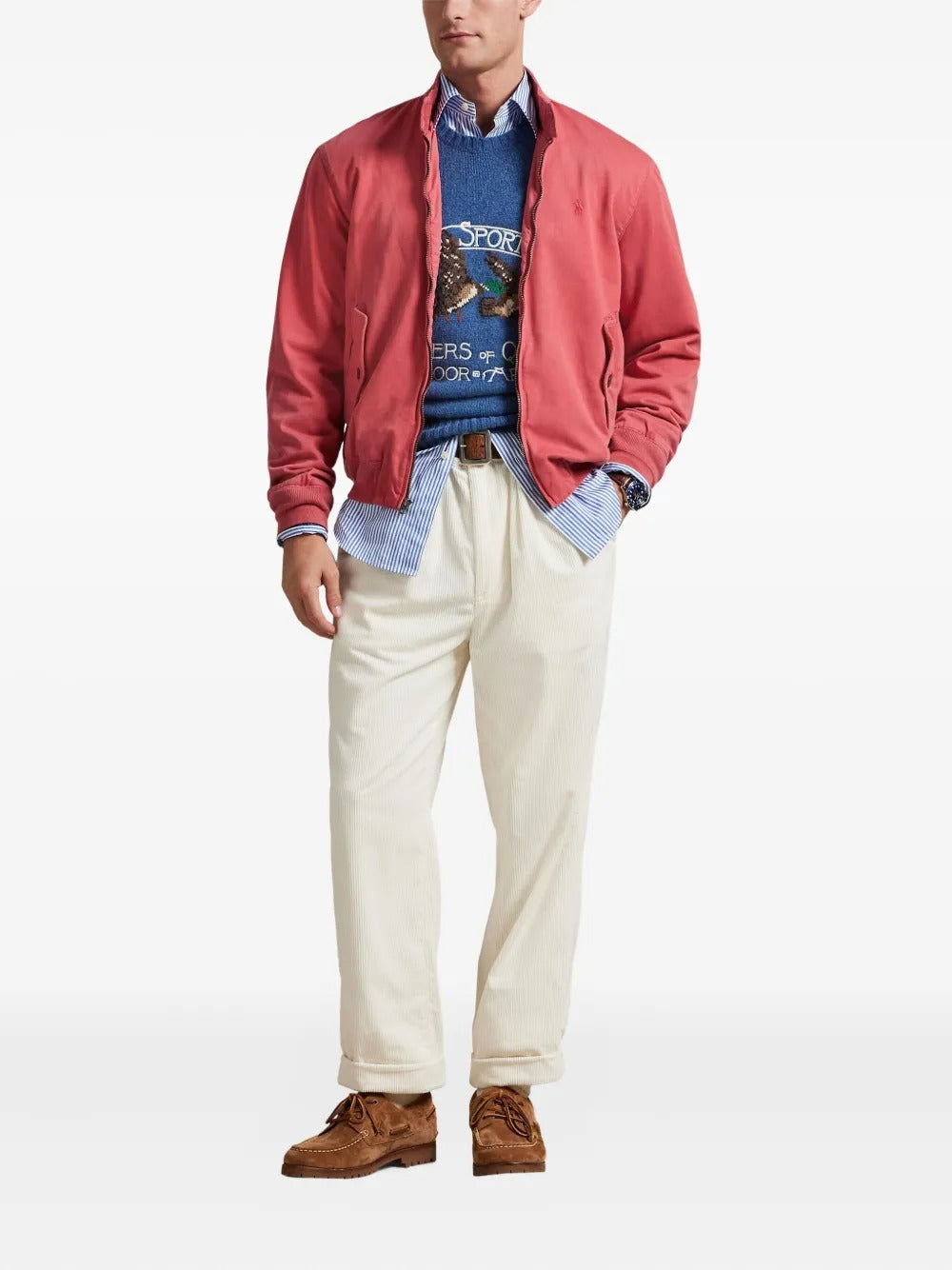 Red jacket, full body view