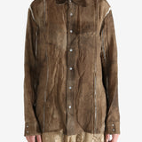 Brown shirt worn by a person, showing the shirt's fit