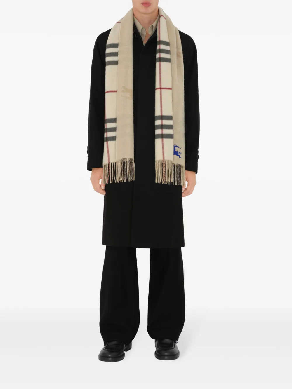 Tan scarves worn by a person, showing the scarves fit