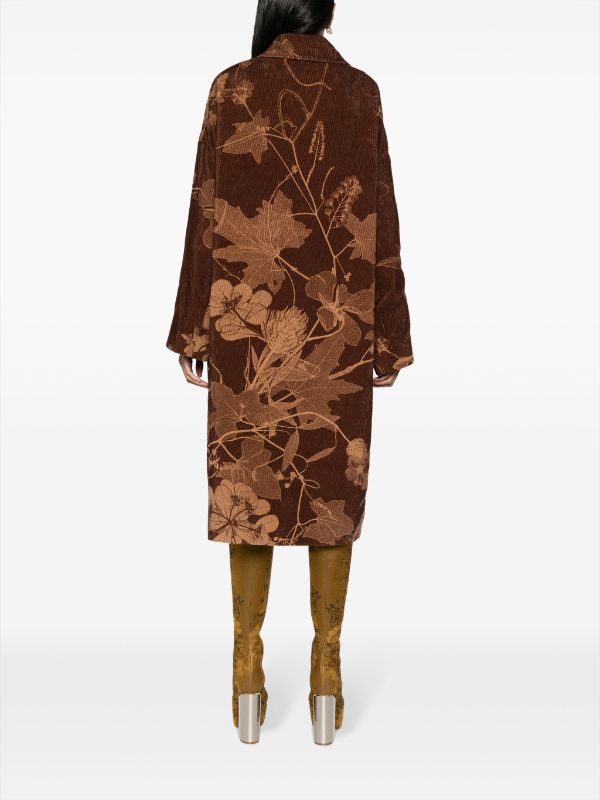 DRIES VAN NOTEN Women Thin Ribbed Cotton Corduroy Printed With Real Flowers Imprints Coat