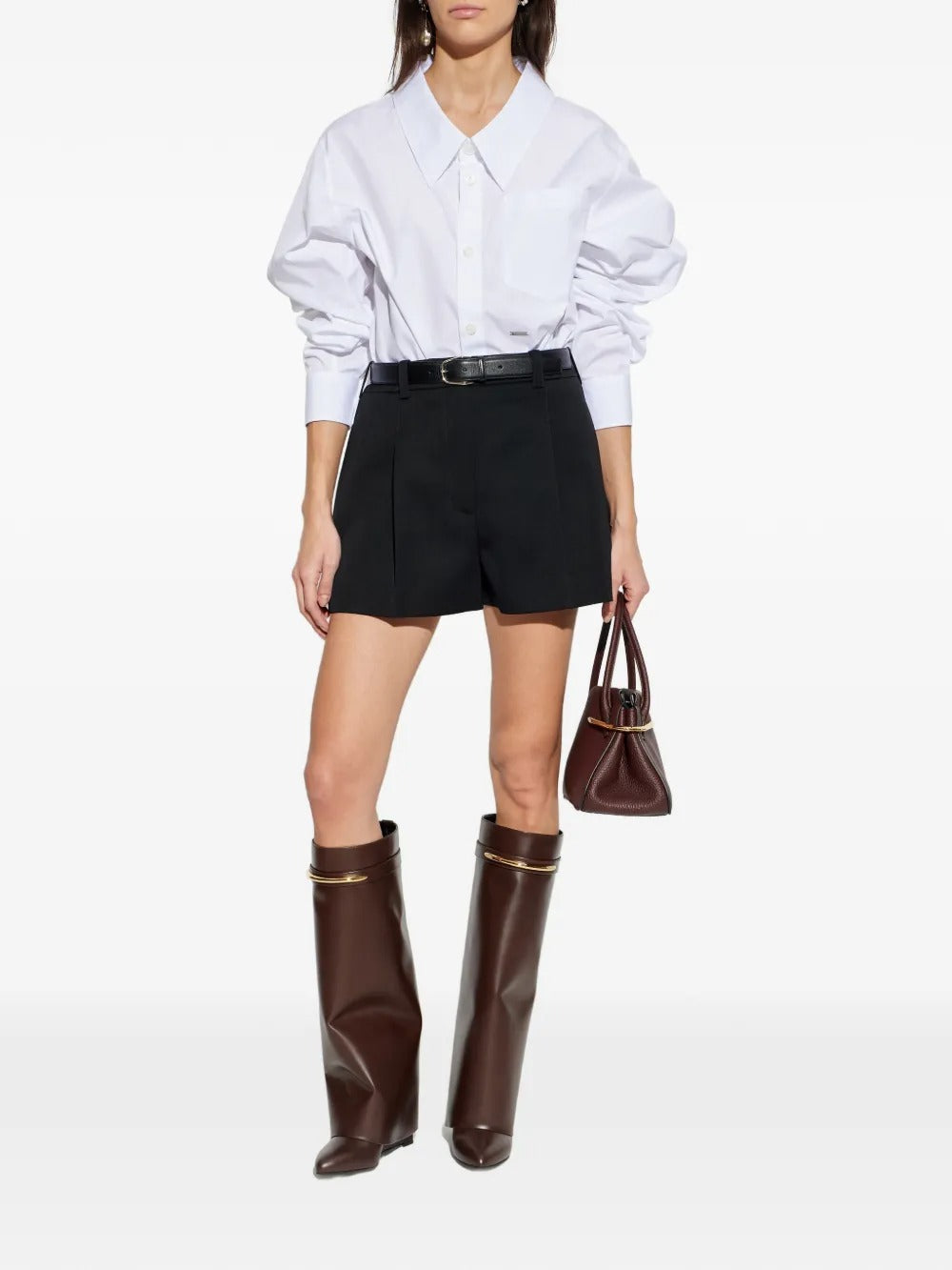 Black shorts, full body view