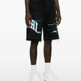 Black shorts, full body view