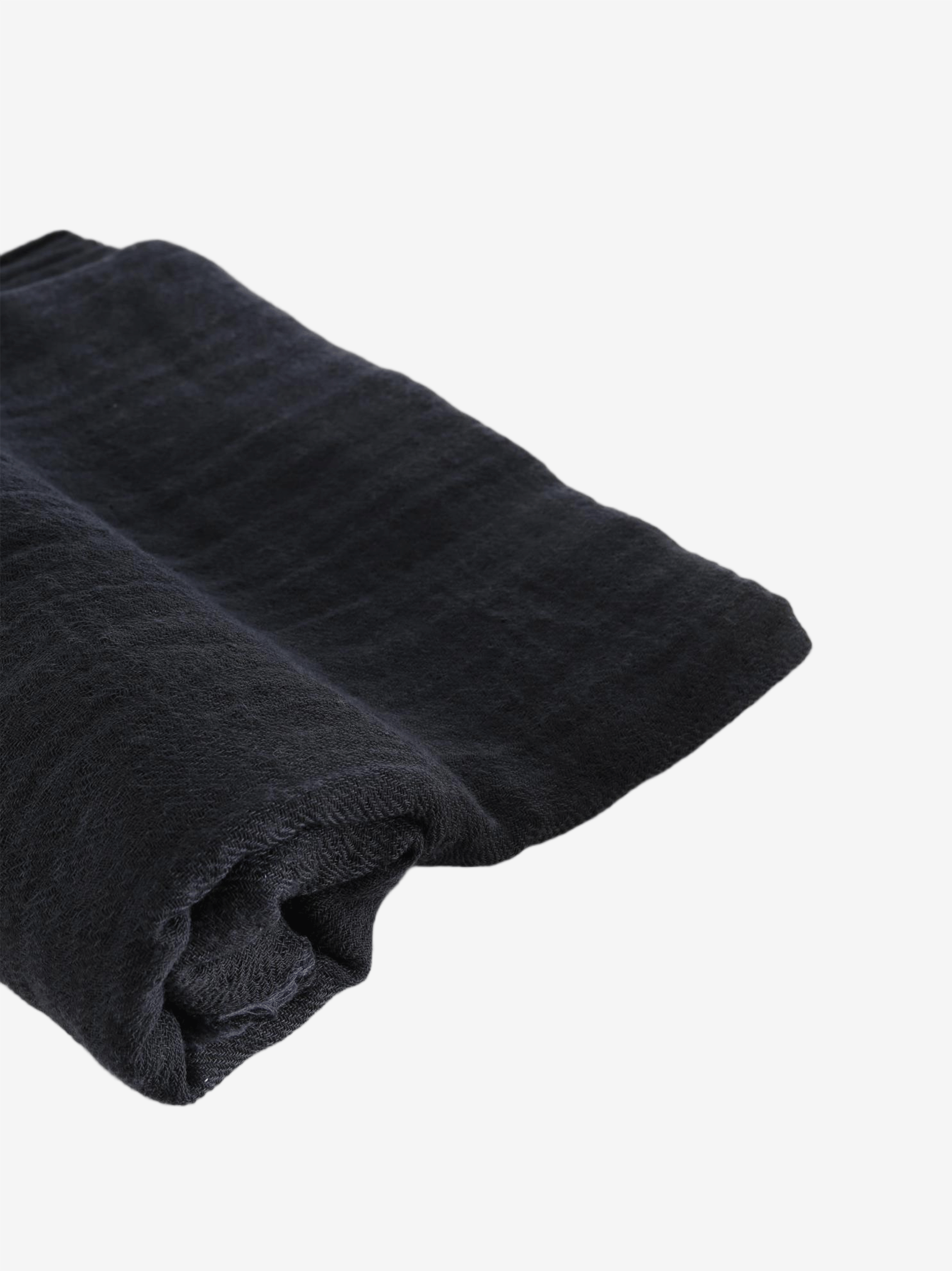 Close up of Black scarf, showing texture of the 70% cashmere/ 30% silk fabric