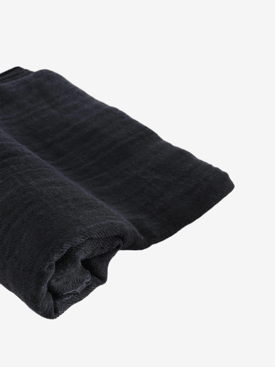 Close up of Black scarf, showing texture of the 70% cashmere/ 30% silk fabric
