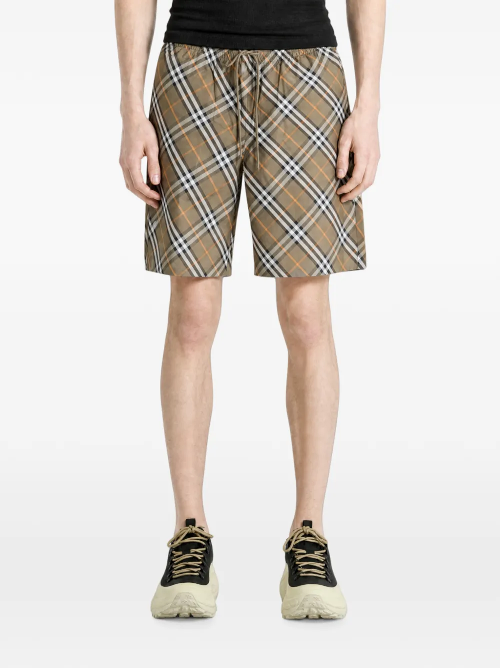 Brown shorts, full body view
