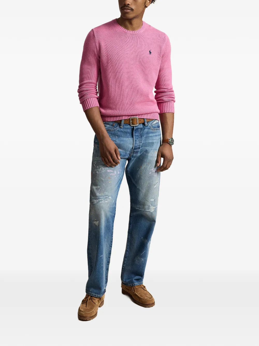 Pink knitwear, full body view