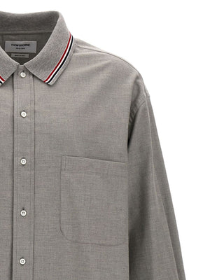 THOM BROWNE - Men Oversized Shirt With Knit Collar In Engineered RWB Stripe Cotton Flannel