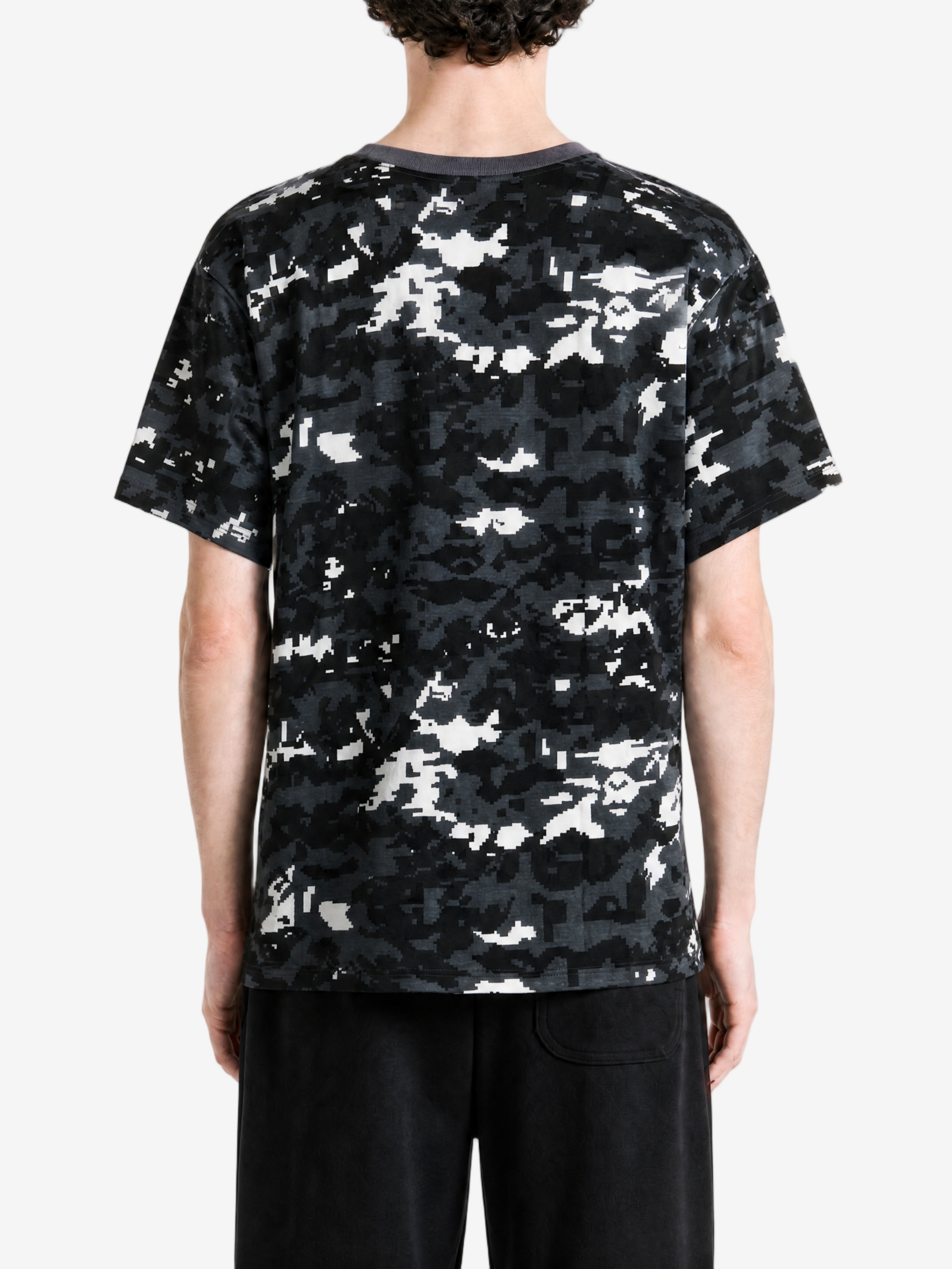 Black t-shirt, full body view