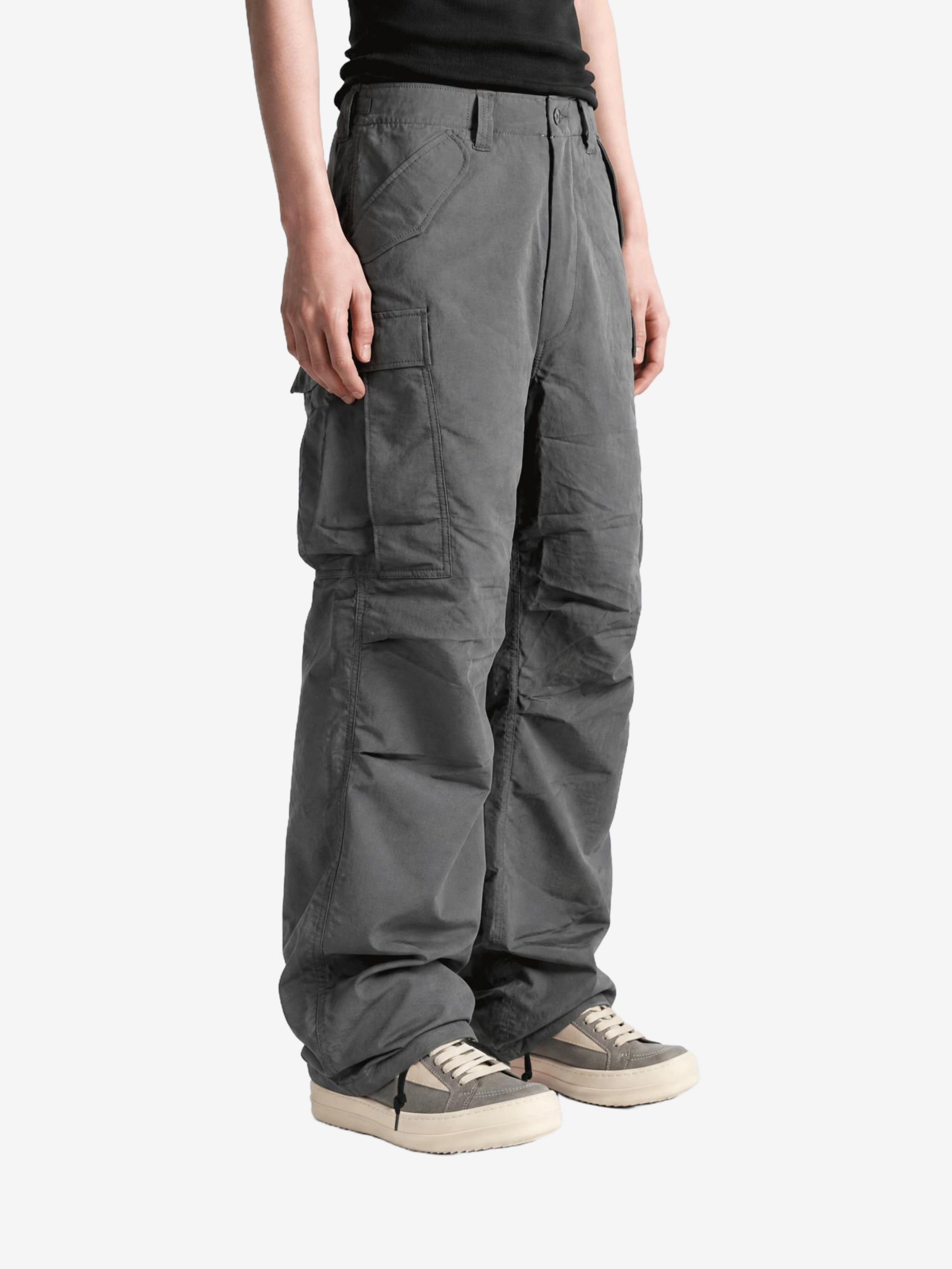 Grey pants, full body view