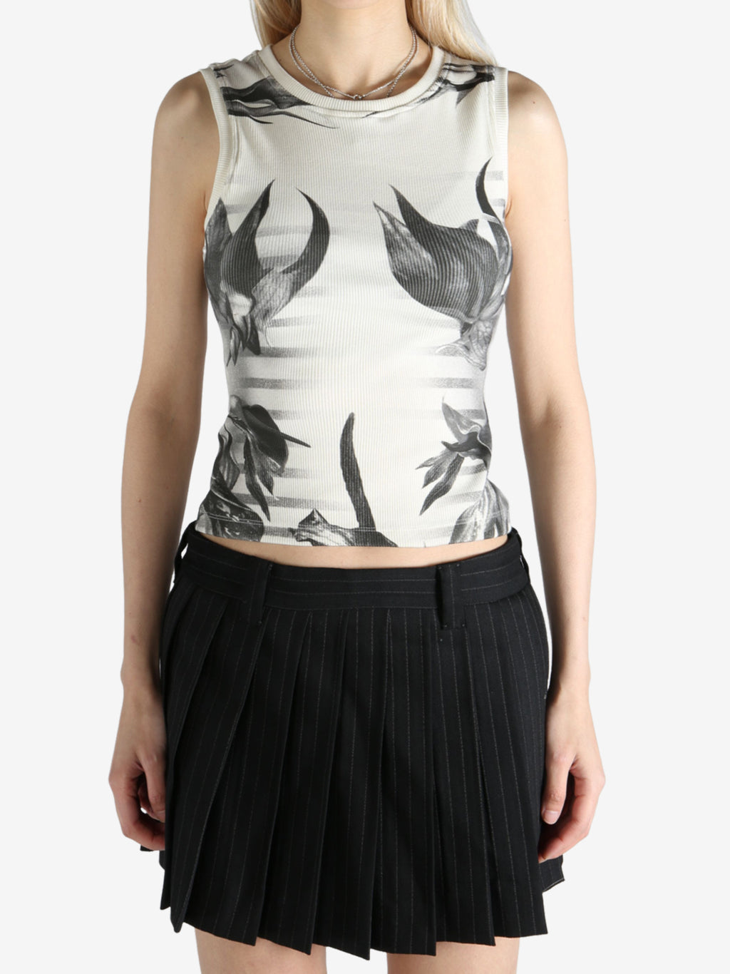 JEAN PAUL GAULTIER - Women Printed "Flower Body Morphing Mariniere" Cotton Tank Top