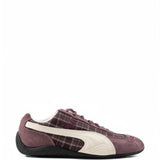 Burgundy shoes, side view
