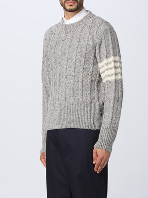 THOM BROWNE MEN Twist Cable Classic Crewneck Donegal Pullover Sweater