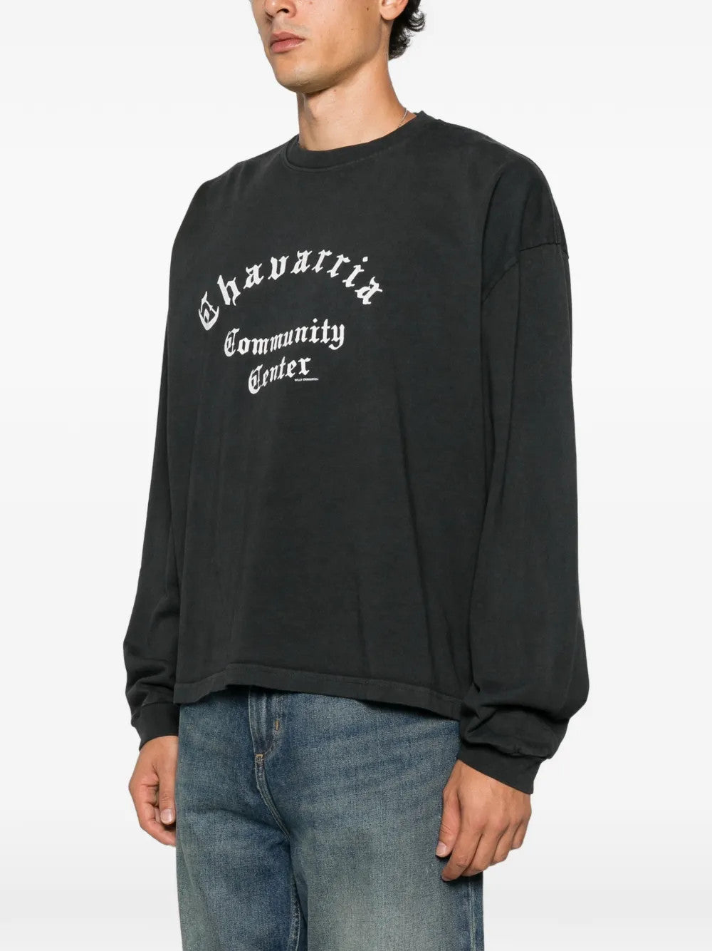 Black t-shirt, full body view