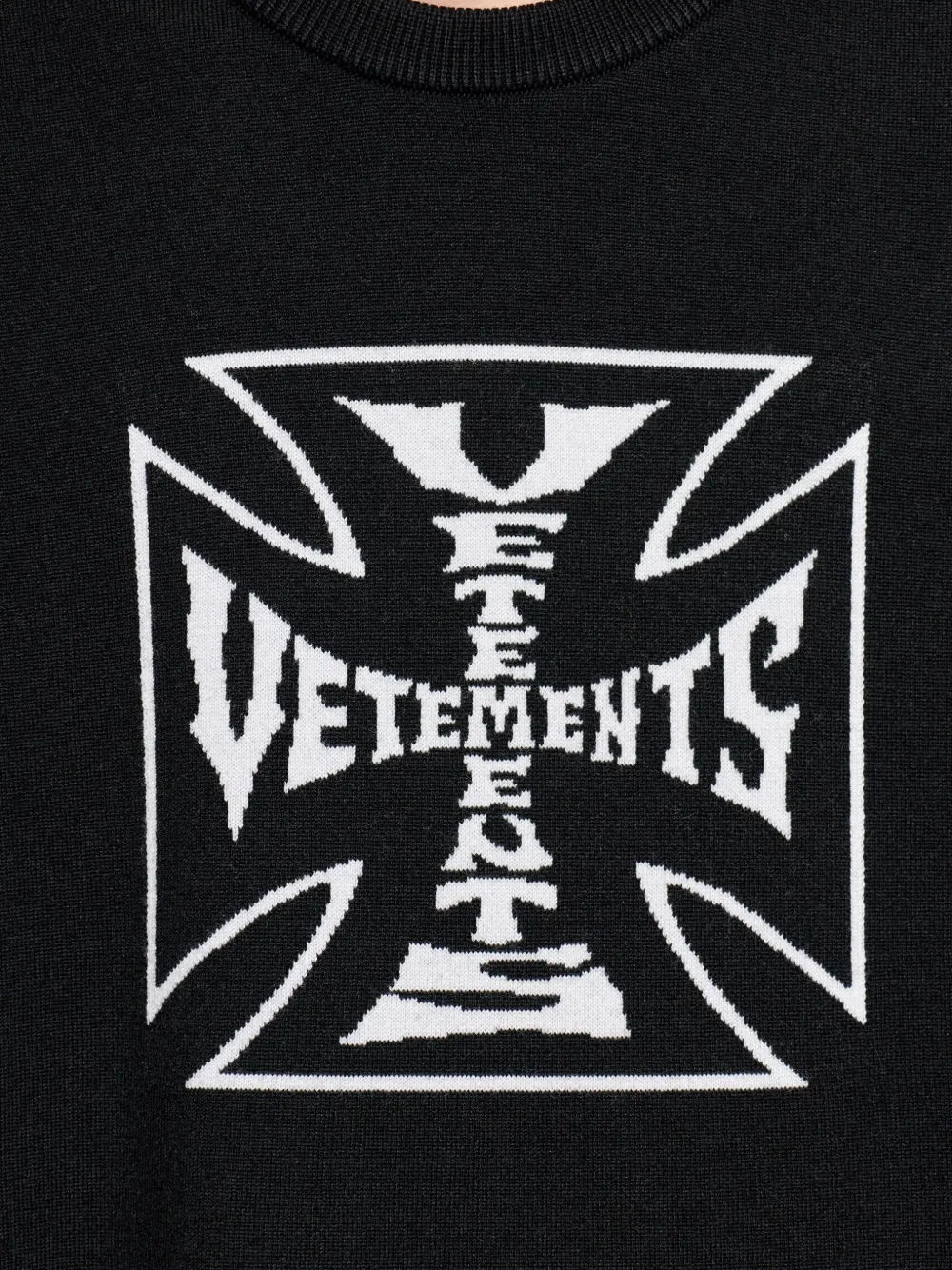 VETEMENTS - Men Double Biker Cross Logo Sweater – Atelier New York VETEMENTS - Men Double Biker Cross Logo Sweater – Atelier New York