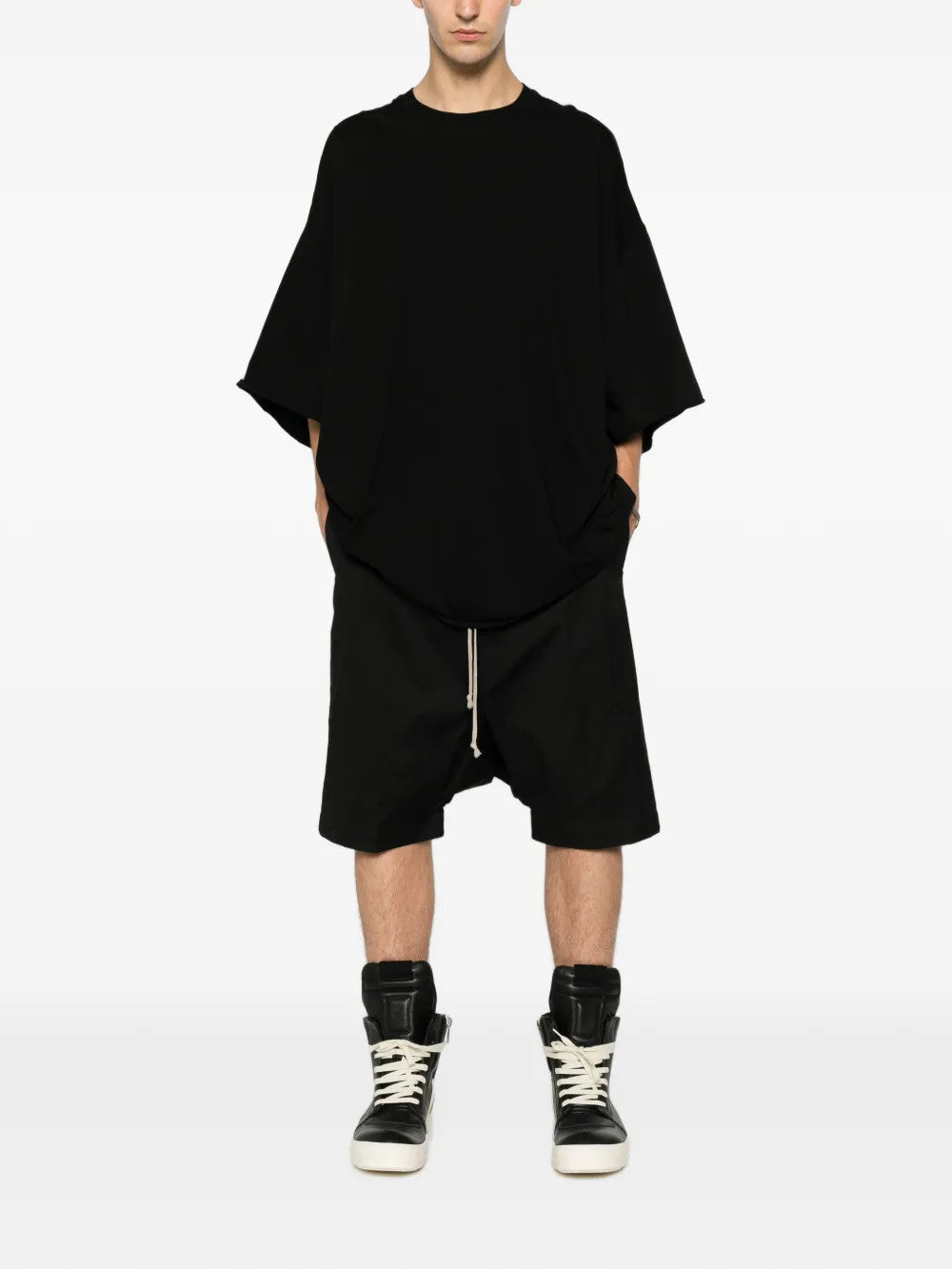 Black t-shirt, full body view