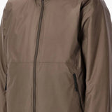 Close up of brown jackets, showing texture of the nylon and recycled polyester marine fabric