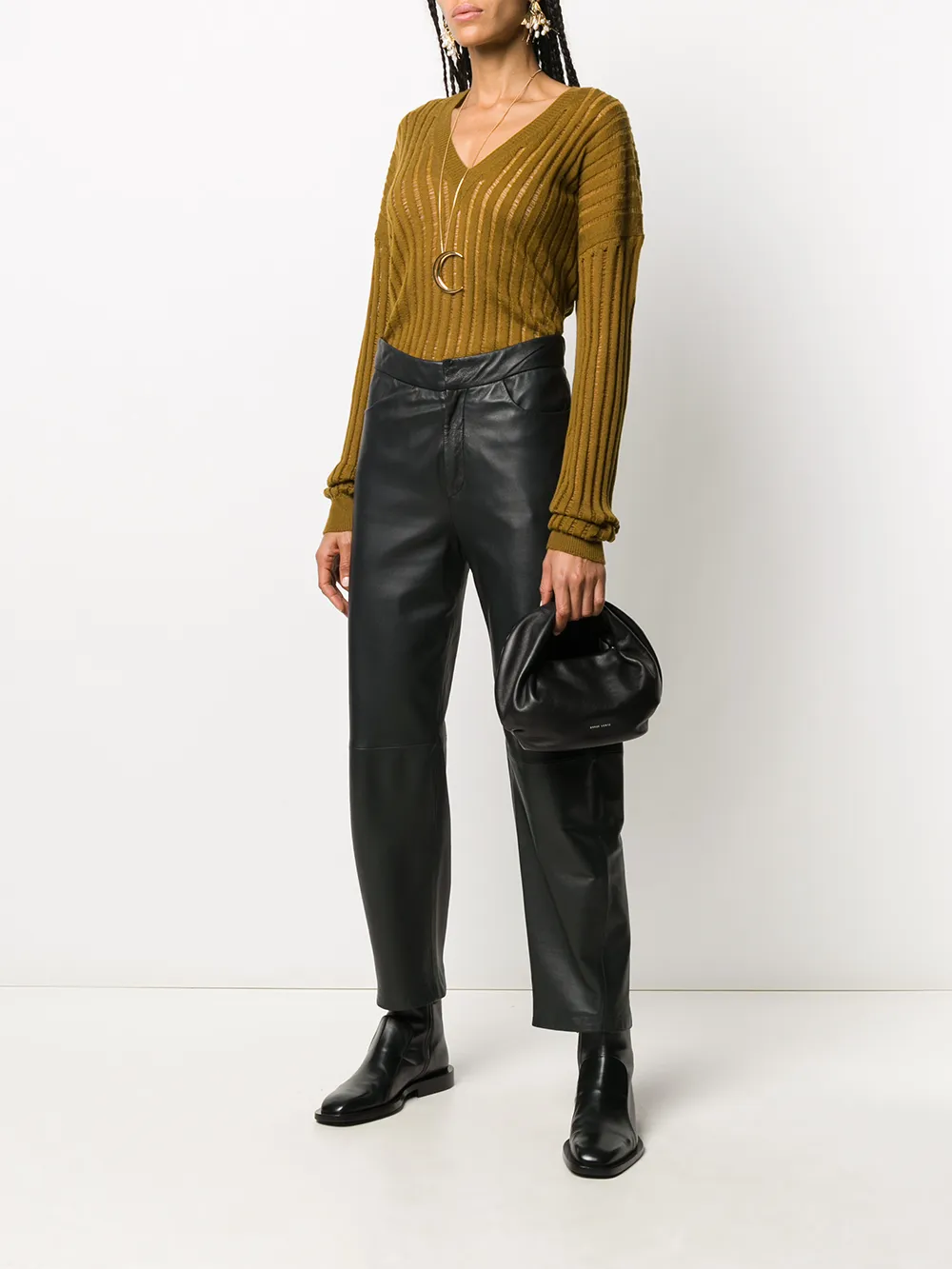 Brown knitwear, full body view