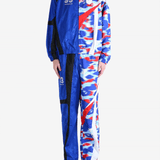Blue jacket, full body view