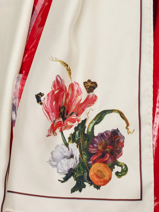 Close up of White scarf, showing texture of the 100% silk fabric