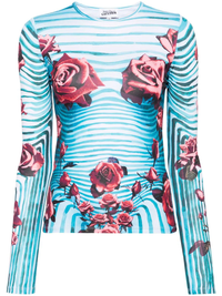 JEAN PAUL GAULTIER Women Printed "Flower Body Morphing" Jersey Long Sleeves Top