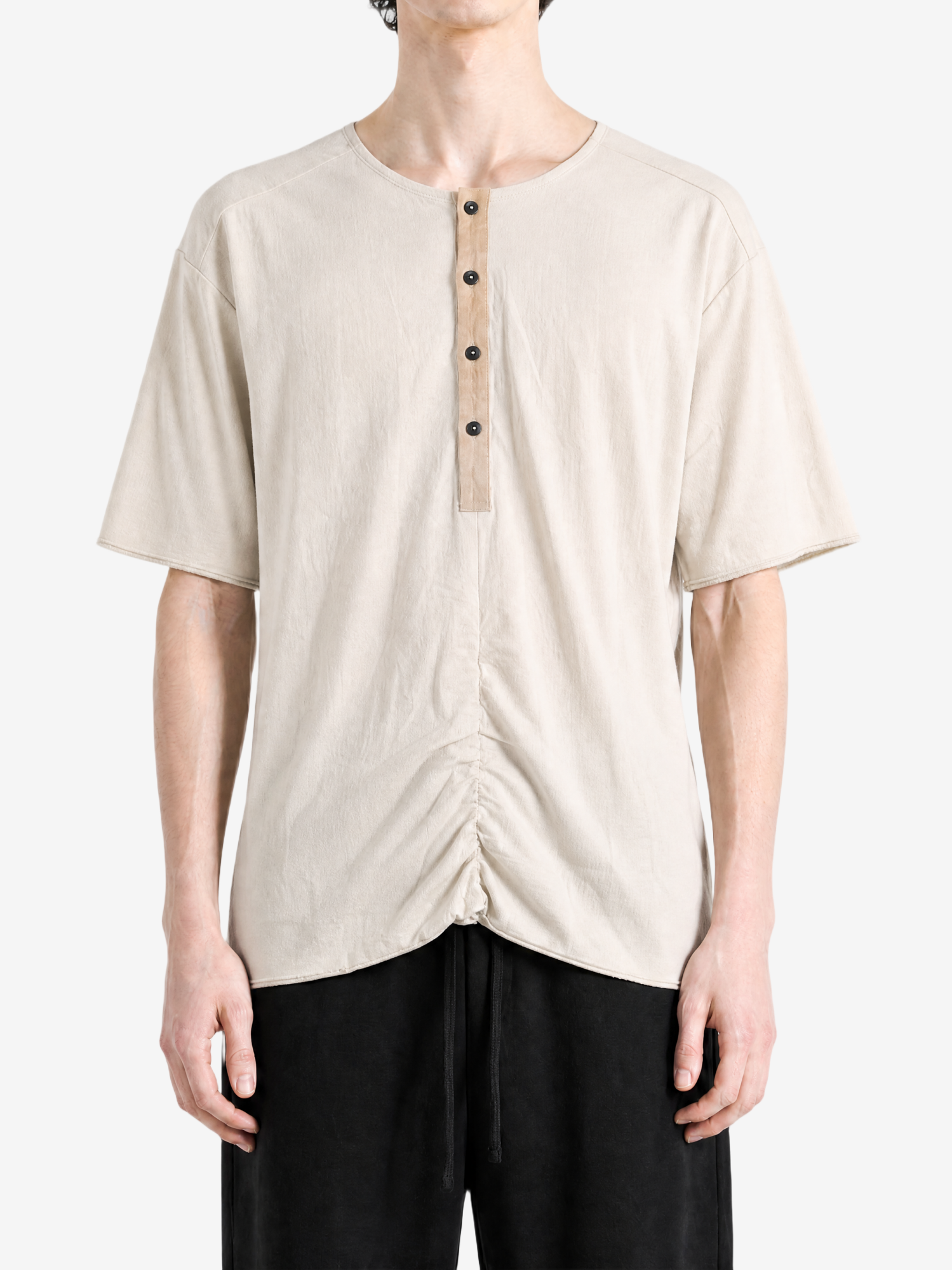 Tan t-shirt, full body view
