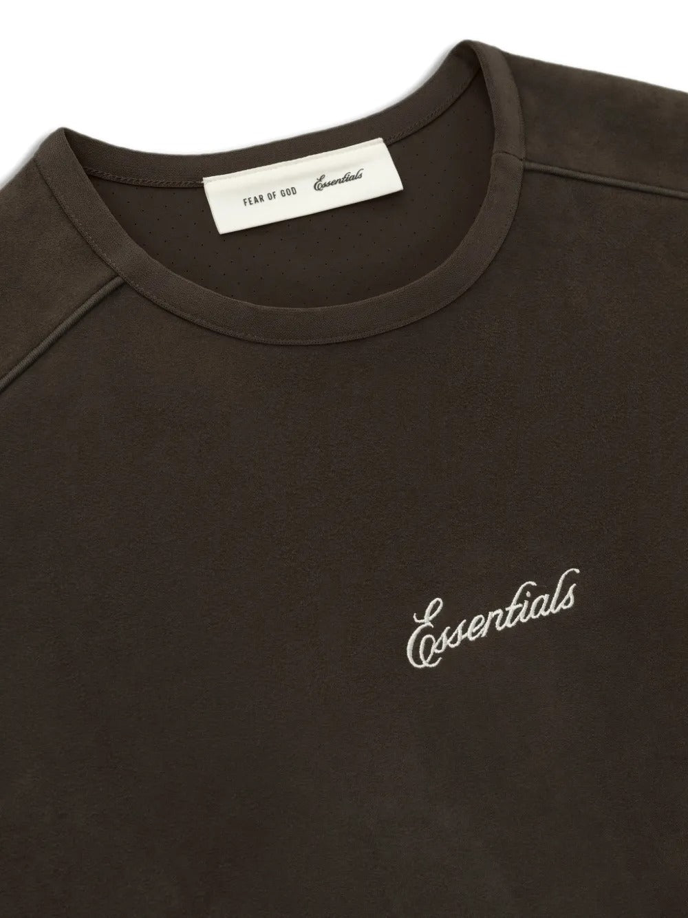 Cloes-up of brown sweatshirt, showing texture of the cotton fabric