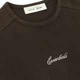 Cloes-up of brown sweatshirt, showing texture of the cotton fabric