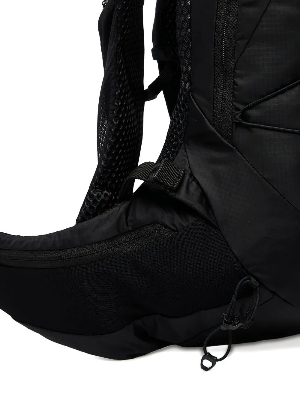 Close up of black bags, showing texture of the nylon fabric