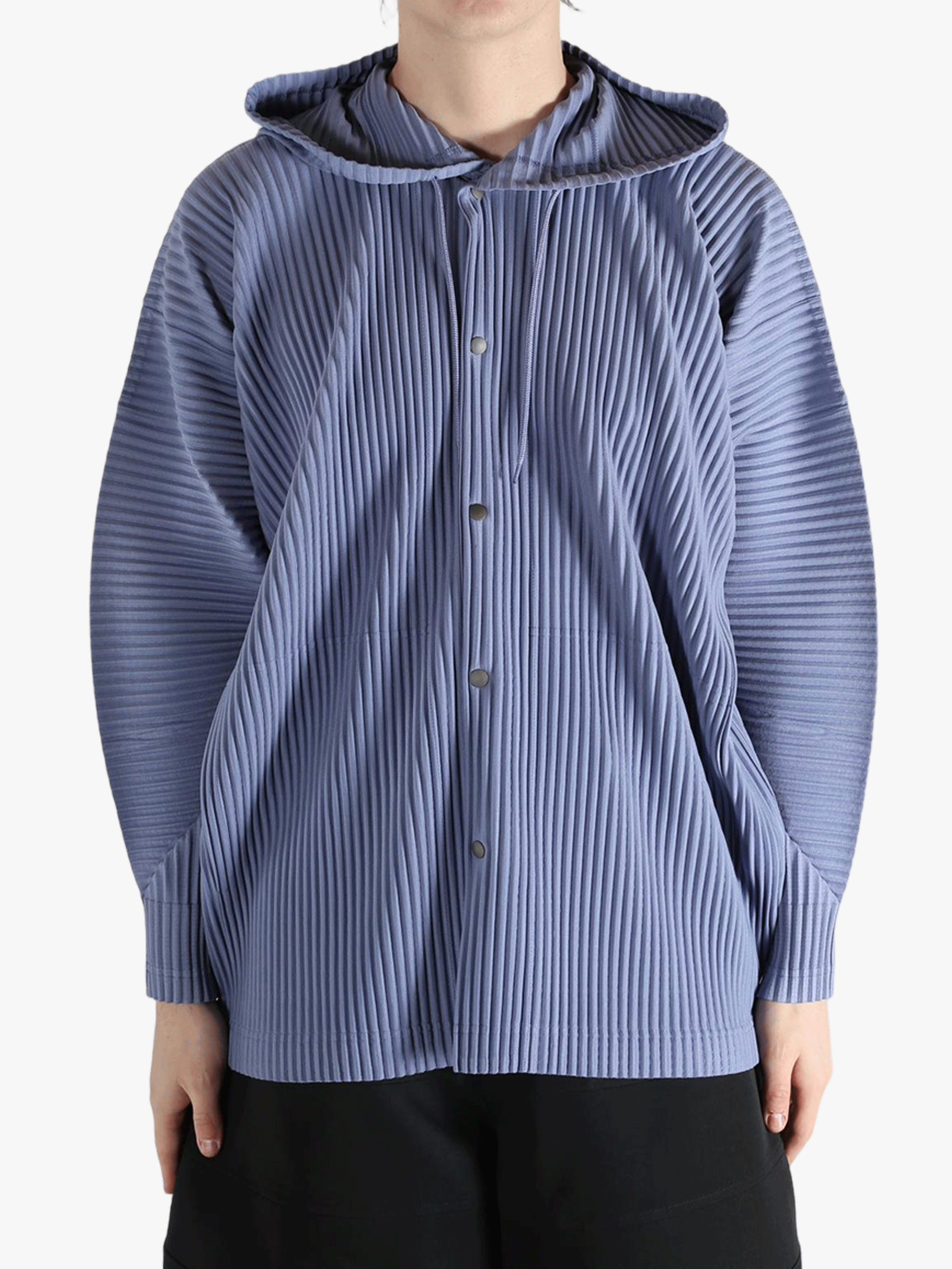 Blue jacket worn by a person, showing the jacket's fit