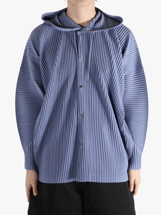 Blue jacket worn by a person, showing the jacket's fit