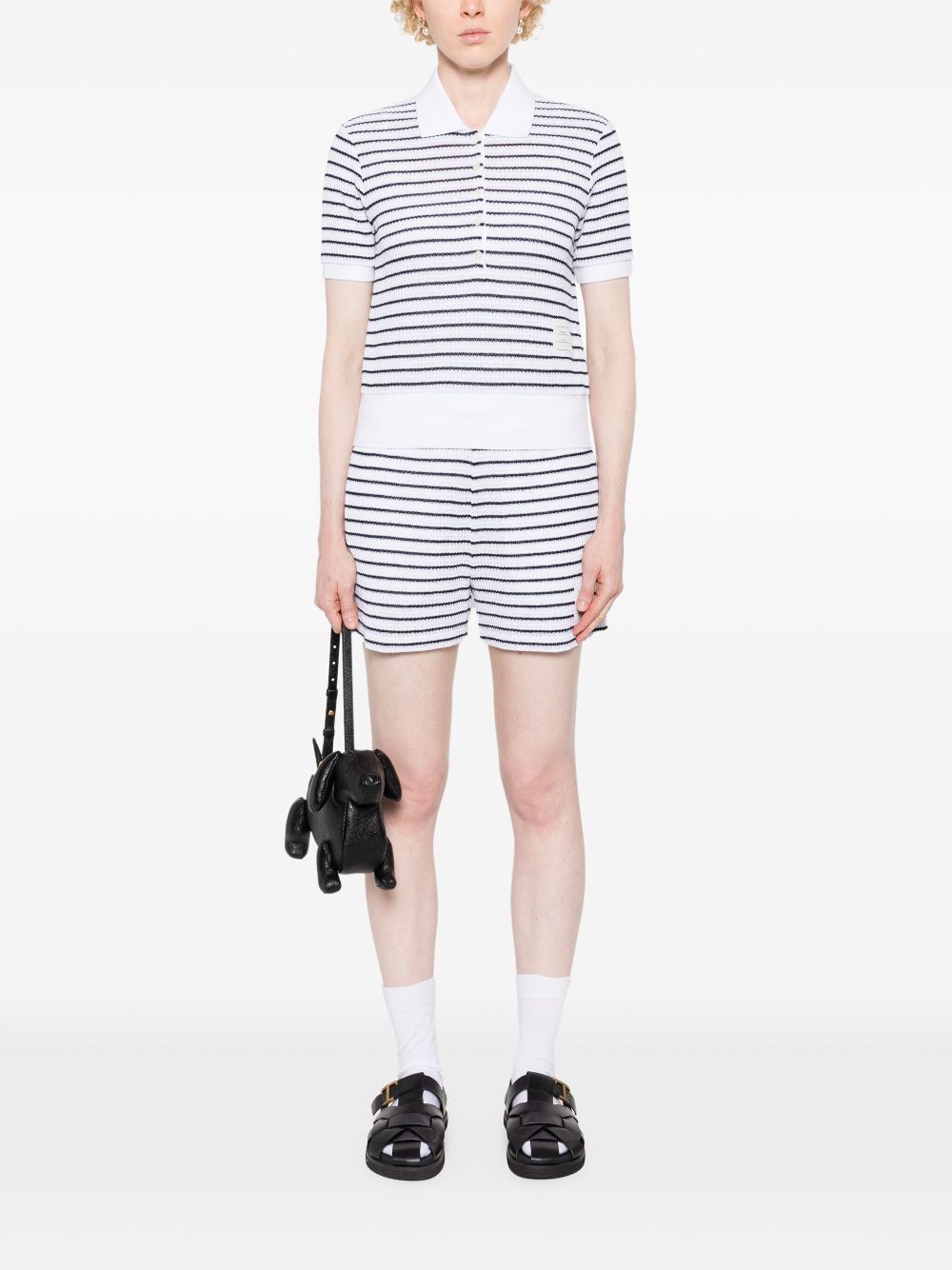 THOM BROWNE - Women Short Sleeve Rib Cuff Polo In Striped Textured