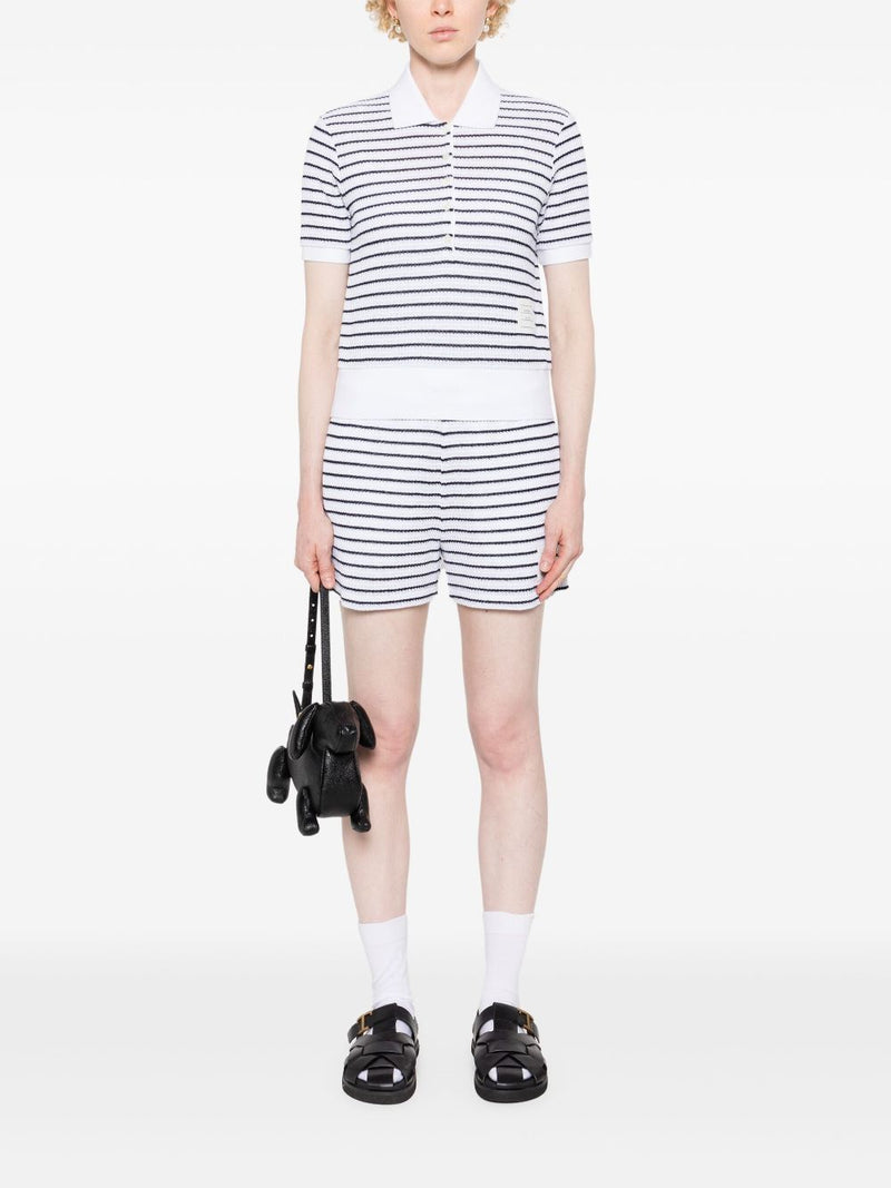 THOM BROWNE - Women Short Sleeve Rib Cuff Polo In Striped Textured