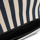 Close up of the blue bag, showing texture of the cotton fabric