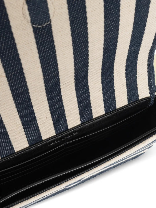 Close up of the blue bag, showing texture of the cotton fabric