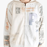 White hoodie worn by a person, showing the hoodie's fit