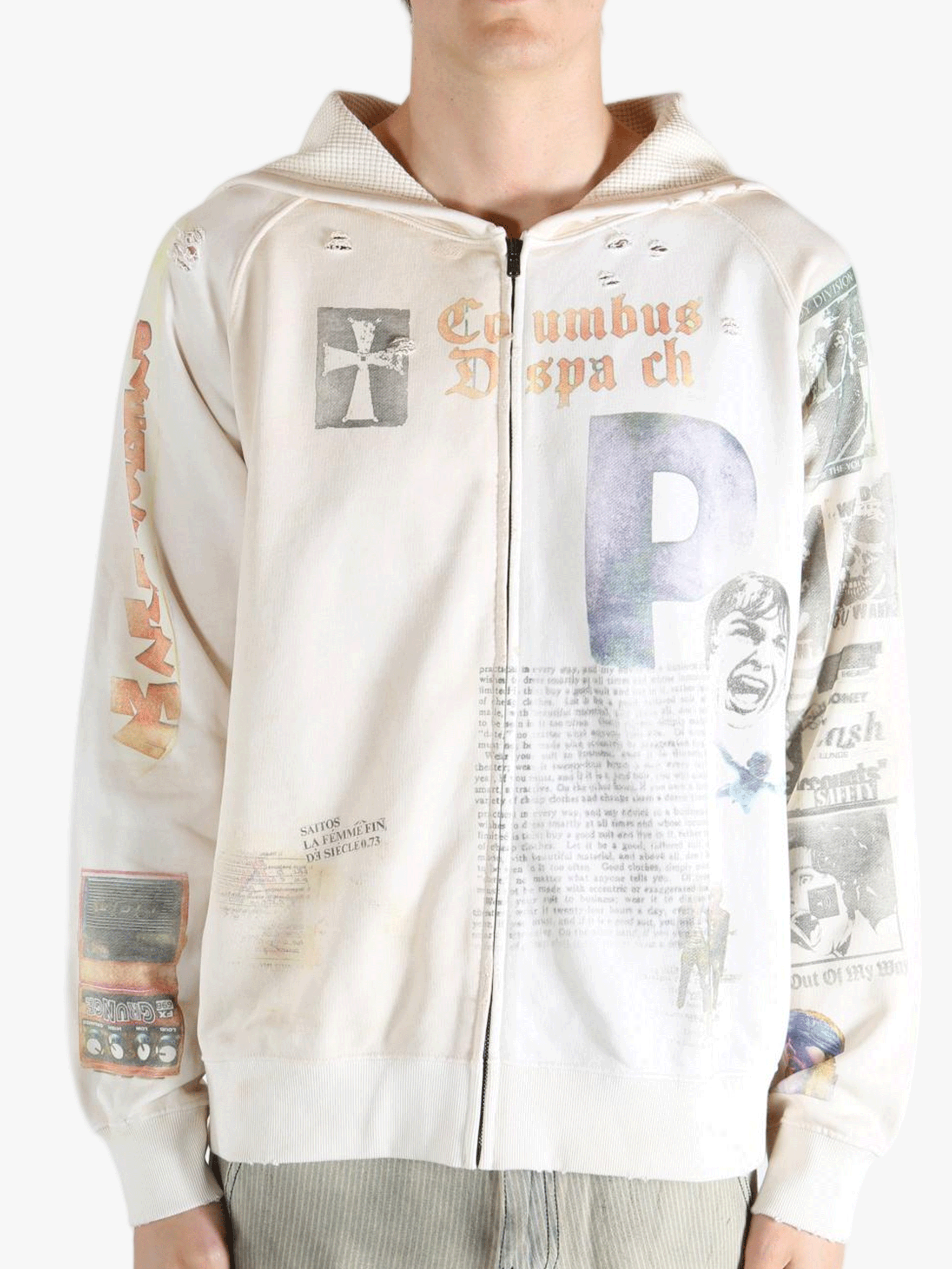 White hoodie worn by a person, showing the hoodie's fit